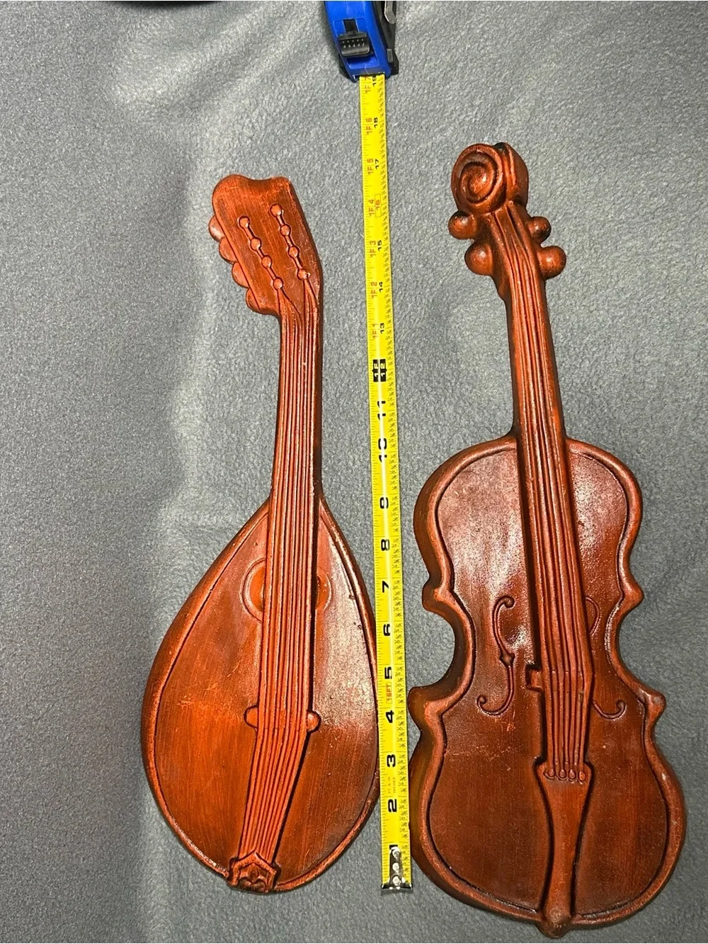 MCM- Rust Brown Decorative Wall Violin and Lute Set - cast metal